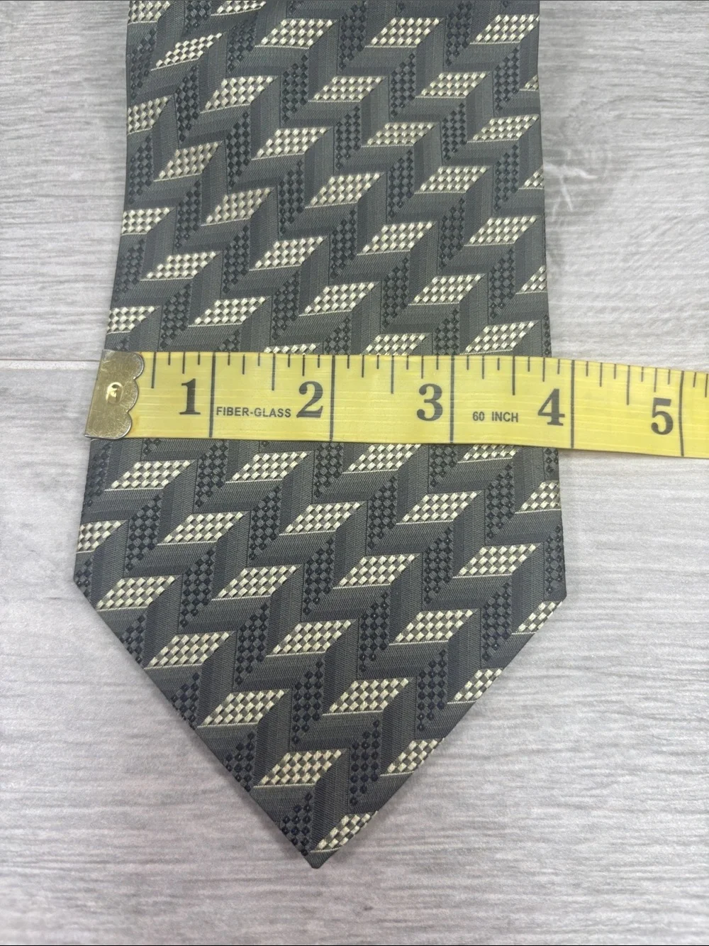 Valerio Garati Silk Tie Geometric 3D Optical Illusion Gray Khaki Gold Handmade